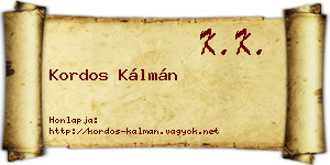 Kordos Kálmán névjegykártya